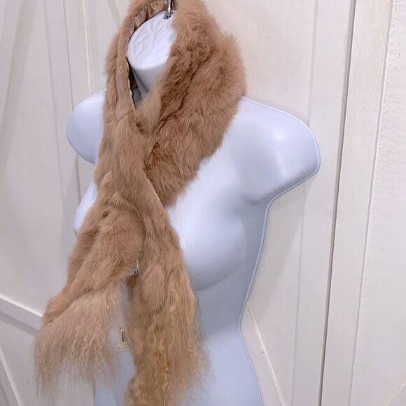 Collection XIIX 100% Rabbit Fur Scarf 40" Length Color Camel - Picture 5 of 12